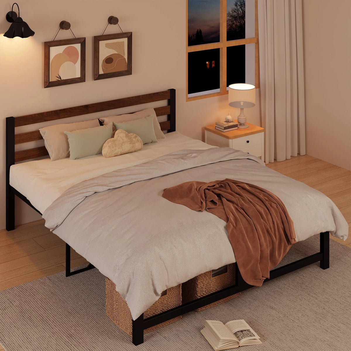 Queen Platform Bed Frame with Headboard H185