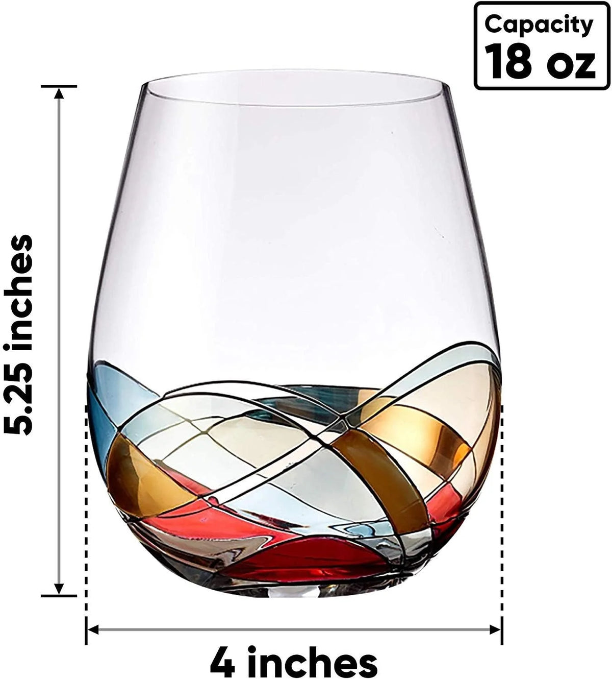 Hand Painted Stemless Wine Glasses Set Of Two 18 Ounces Blue B6682