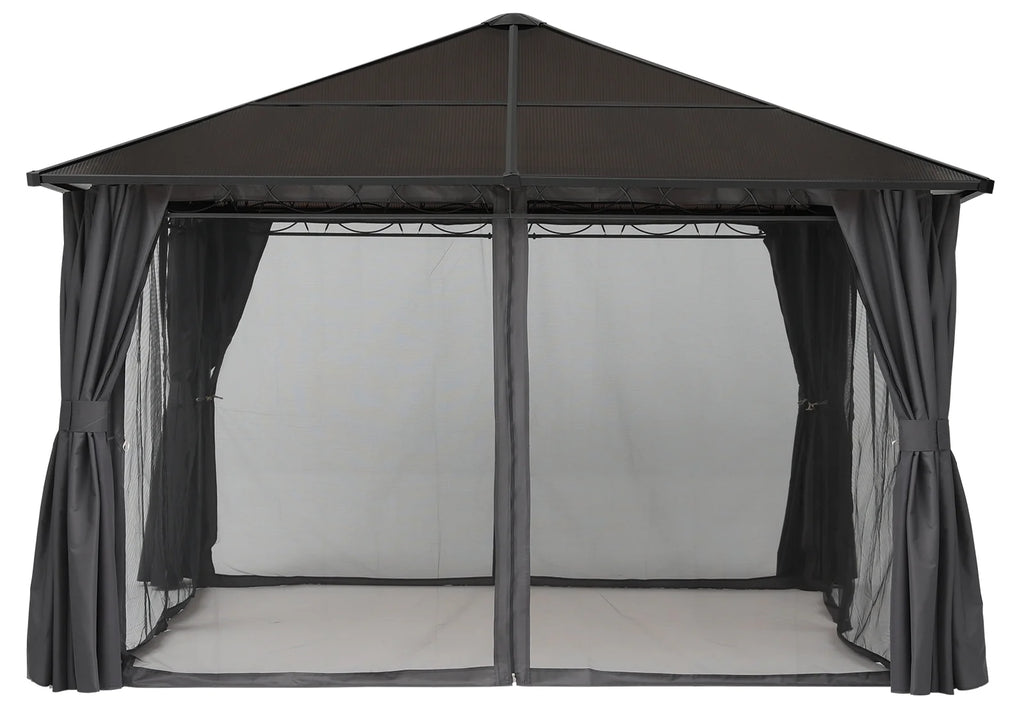 10x10 Hardtop Patio Gazebo with Netting and Screen Walls Curtains, Dark Gray W615