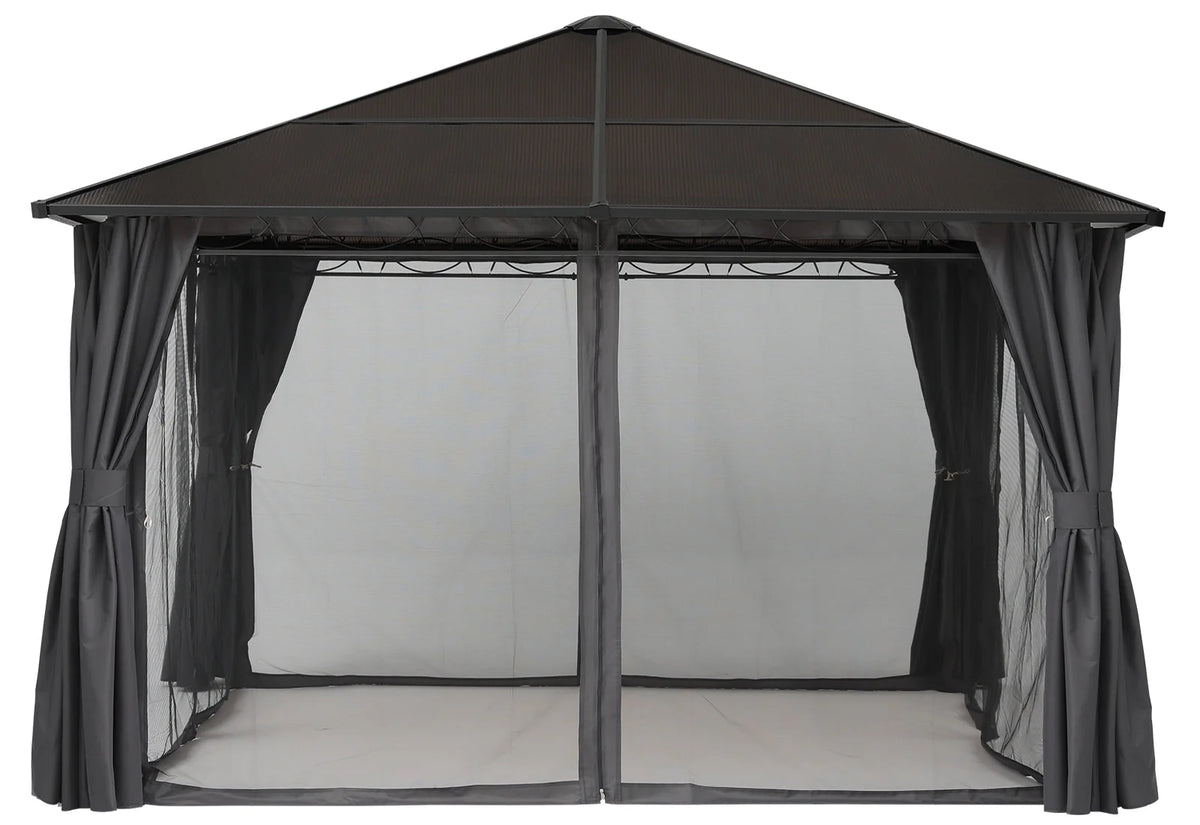 10x10 Hardtop Patio Gazebo with Netting and Screen Walls Curtains, Dark Gray W615