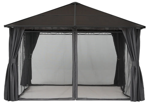 10x10 Hardtop Patio Gazebo with Netting and Screen Walls Curtains, Dark Gray W615
