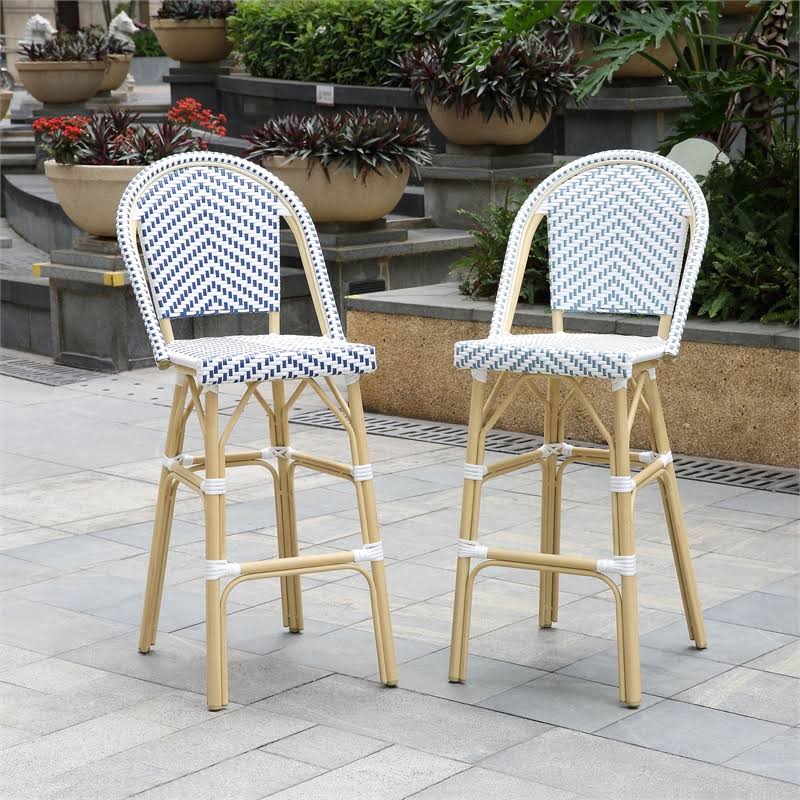 Navy Aluminum Patio Bar Chairs Set of 2 W86922