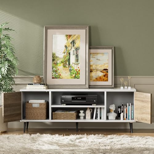 White and Coffee 58 Inch TV Stand with Storage Cabinets U8627