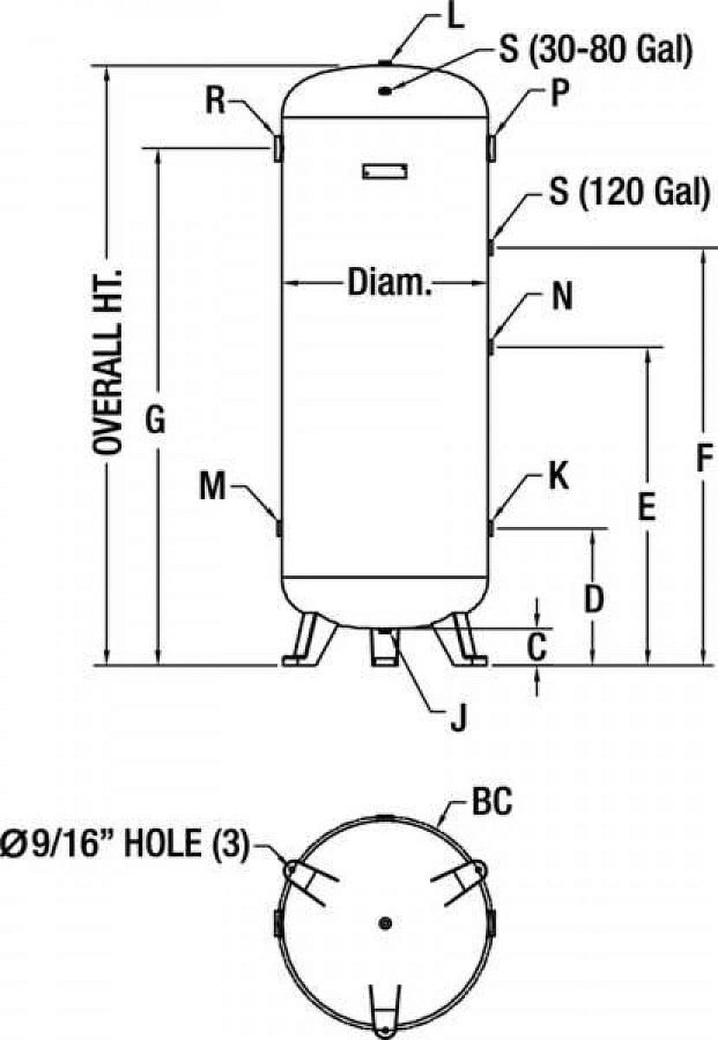 30 Gal 200 PSI Vertical Air Tank C532