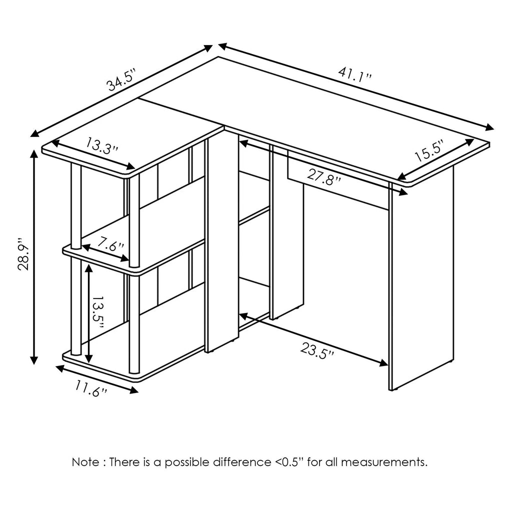 L-Shape Desk with Bookshelf U6356