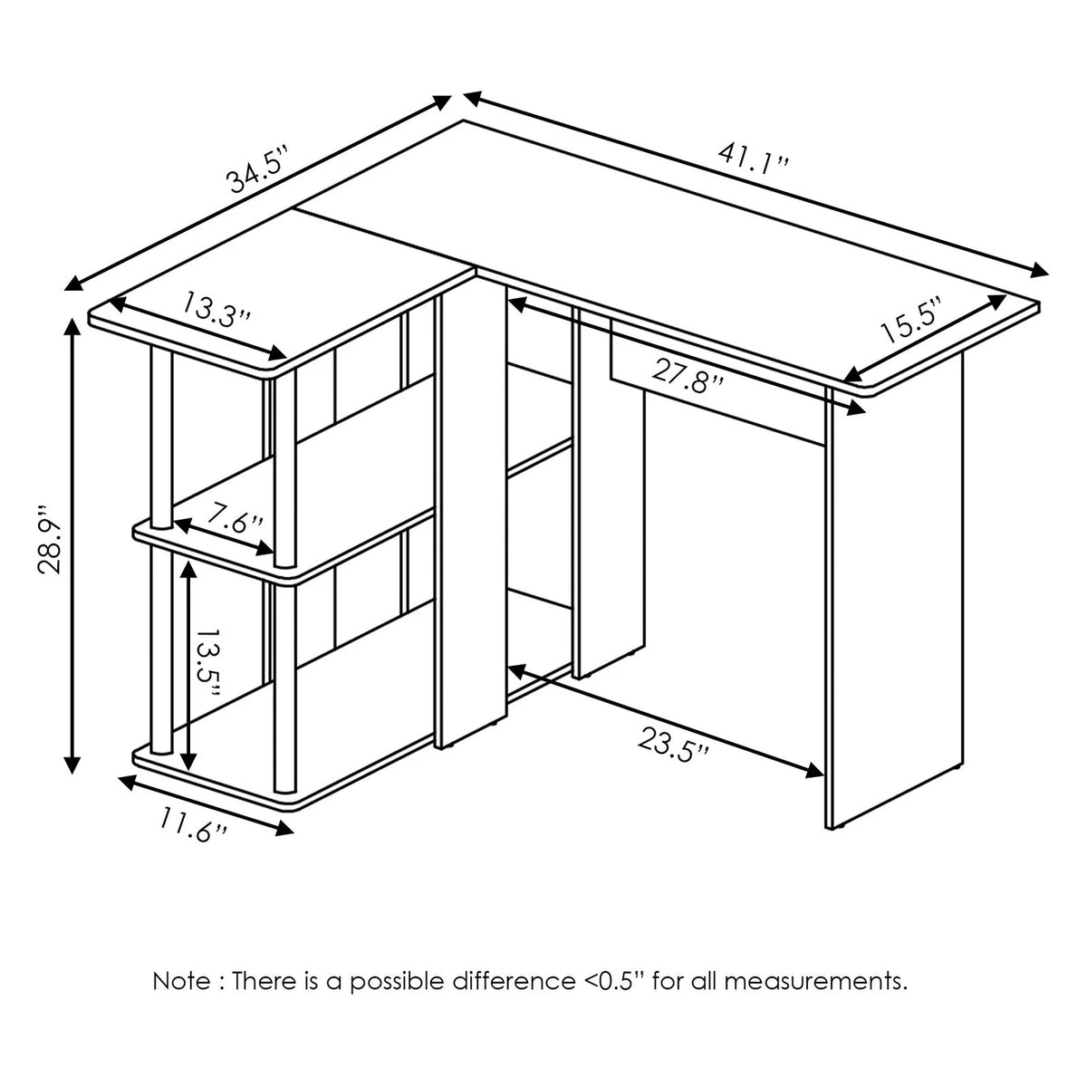 L-Shape Desk with Bookshelf U6356