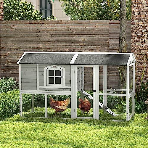 Light Gray Wooden Chicken Coop with Nesting Box and Removable Tray F420