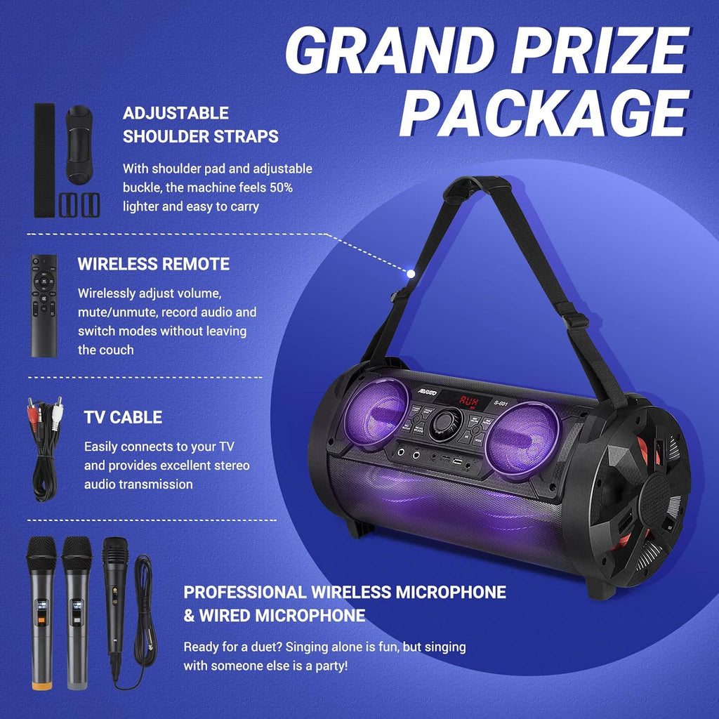 Portable Karaoke Machine with 6 Subwoofer Bluetooth Speaker, 3 Microphones K5888
