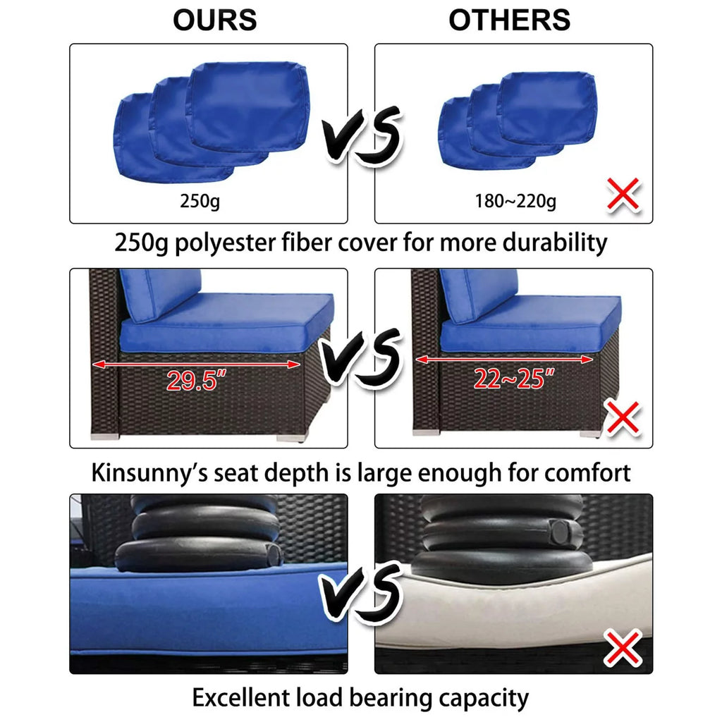 7 Pc Outdoor Rattan Wicker Sectional Sofa Set with Dark Blue Cushions Z334365