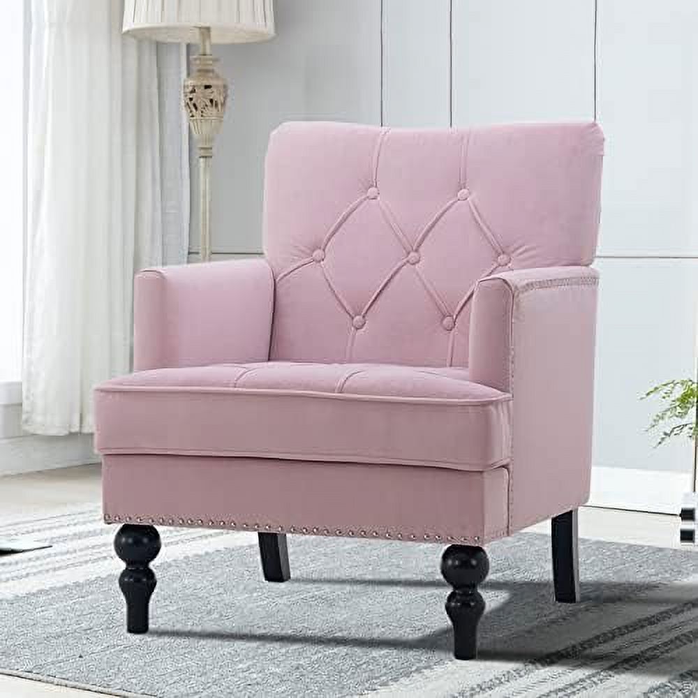 Tufted Velvet Club Chair with Wooden Legs L208766