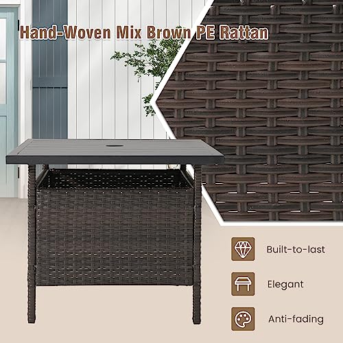 Outdoor Wicker Rattan Coffee Table with Umbrella Insert Hole O46822