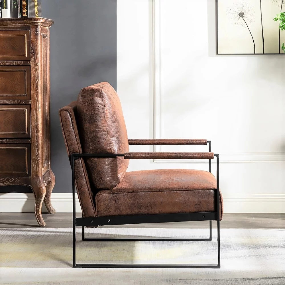 Brown PU Microfiber Upholstery Metal Arms Chair B2799