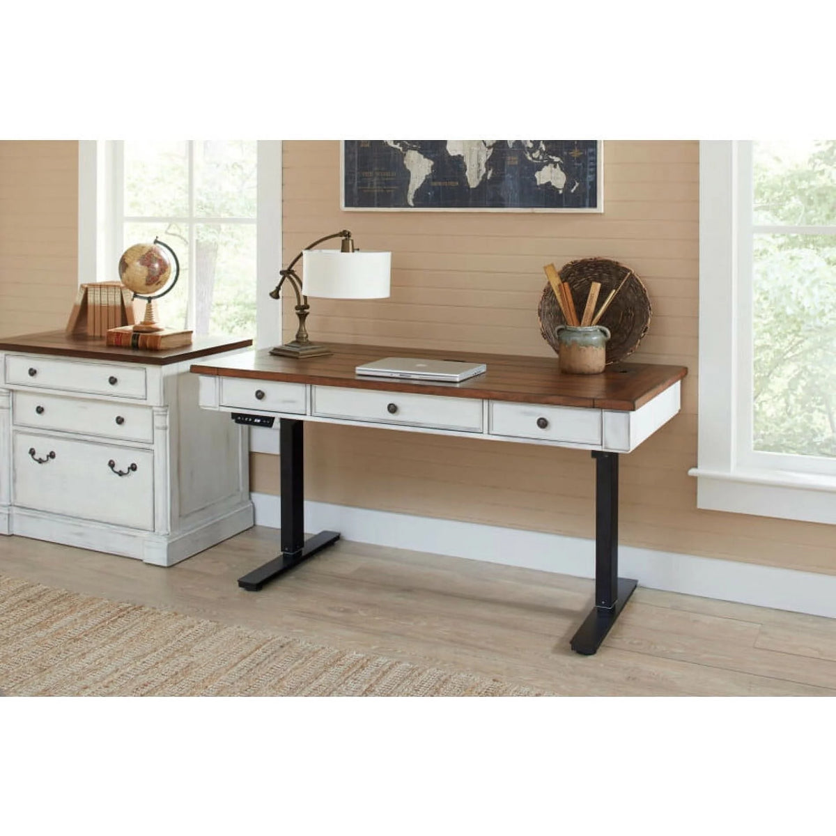 White 3 Drawer Rustic Wood File Cabinet H210