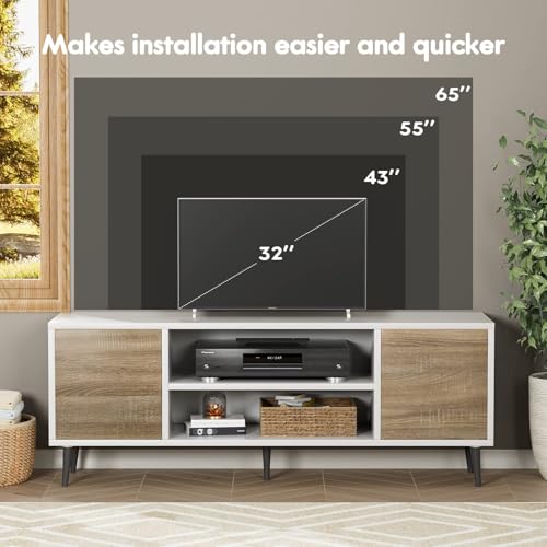 White and Coffee 58 Inch TV Stand with Storage Cabinets U8627