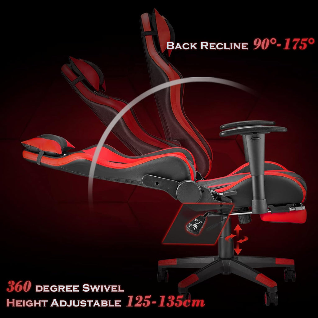 Gaming Chair with Footrest, Ergonomic Office Chair, Black/Red E88321