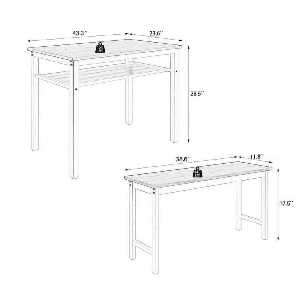 3 Pieces Farmhouse Kitchen Table Set with Two Benches A807