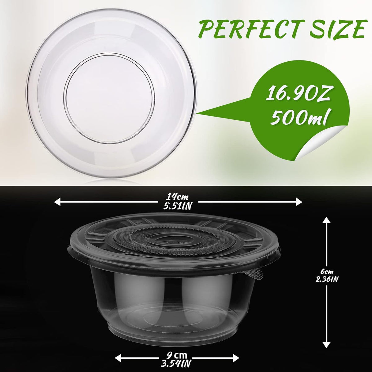 50 Pack Clear Plastic Salad Bowl With Lid Disposable 16.9oz K97317