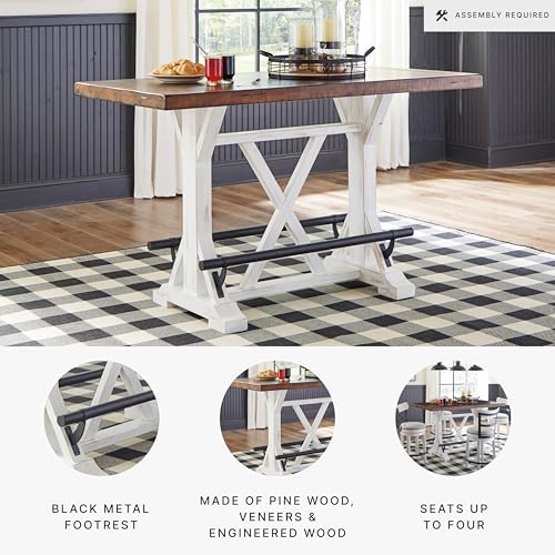 Rustic Farmhouse Counter Height Dining Table, Brown & White R5720