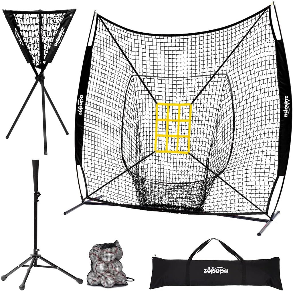7 X 7 Feet Baseball Softball Practice Net Set with Tee Caddy 12 Pack Baseballs K392