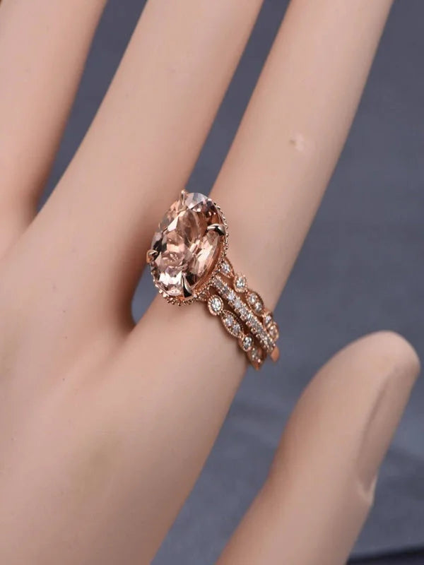 Morganite and Diamond Trio Ring Set in 10k Rose Gold J815