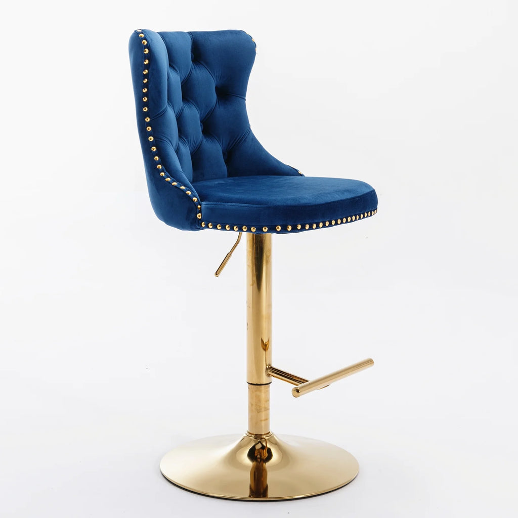 Blue Velvet Swivel Bar Stools with High Back, Set of 2 W8976