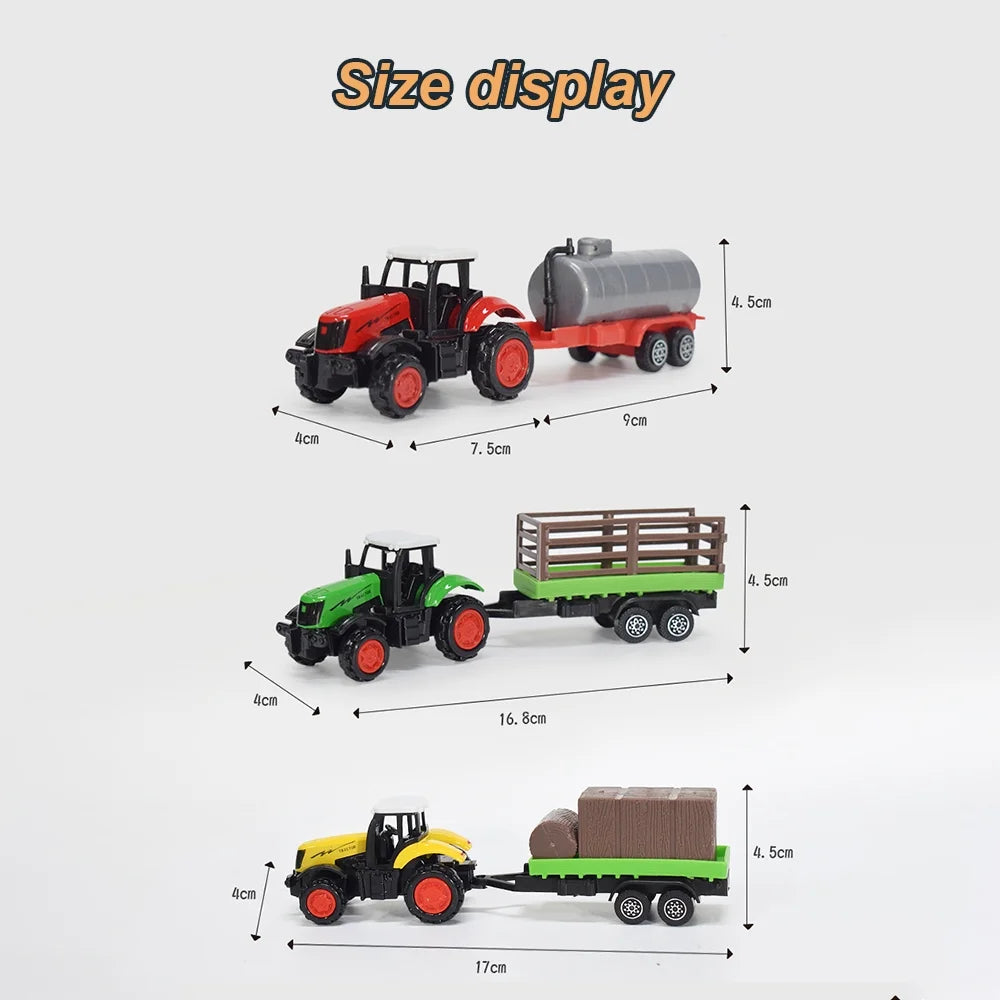 3 Pieces Die-Cast Metal Toy Farm Tractors Truck and Trailers Set P81956