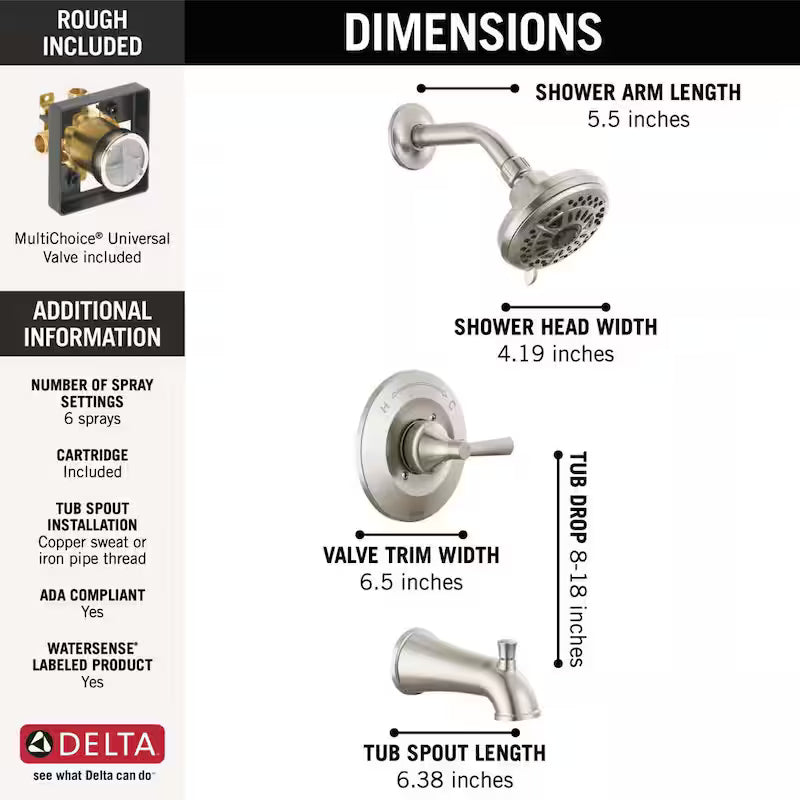 Single-Handle 6-Spray Tub and Shower Faucet Brushed Nickel J676228