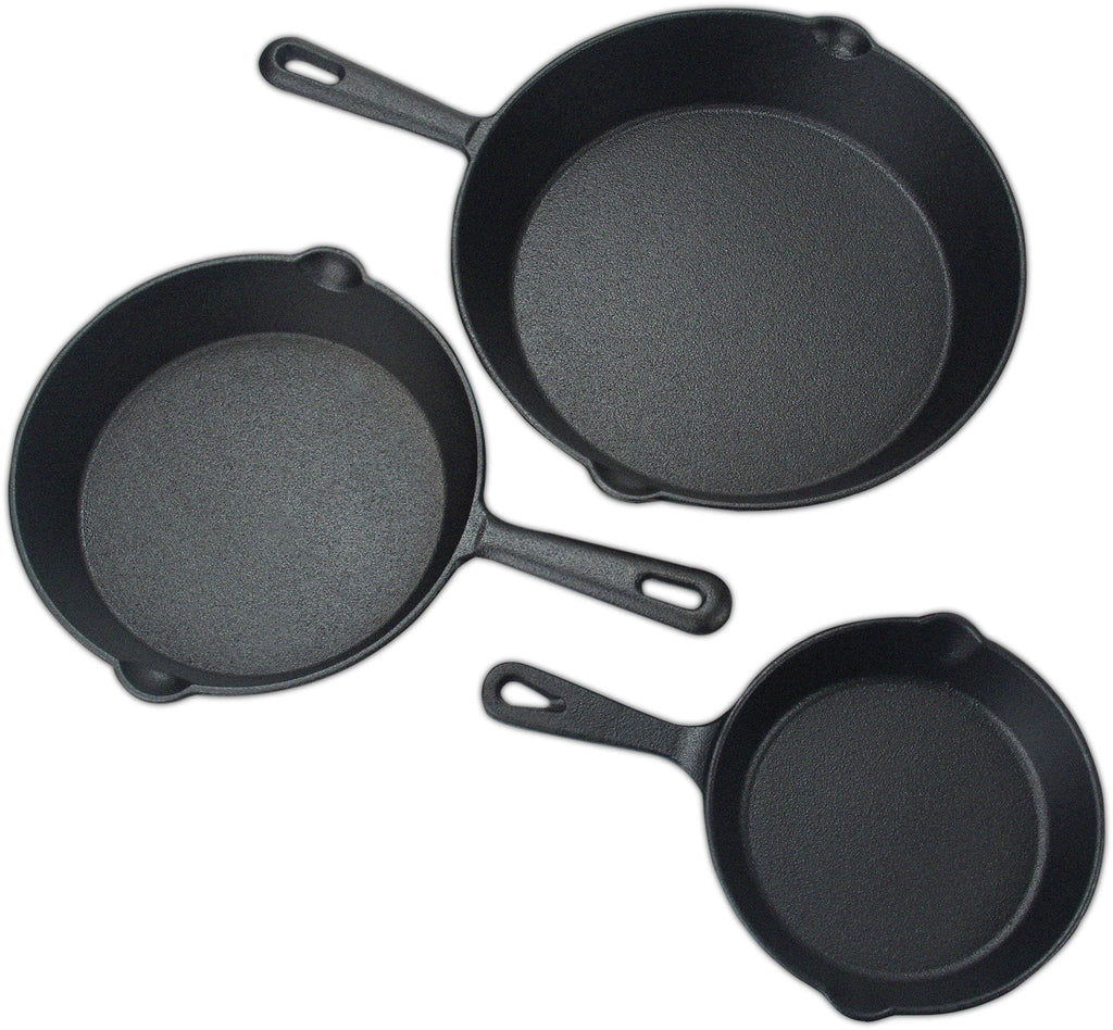 Pre Seasoned Cast Iron Skillet 3 Piece Set Black V304