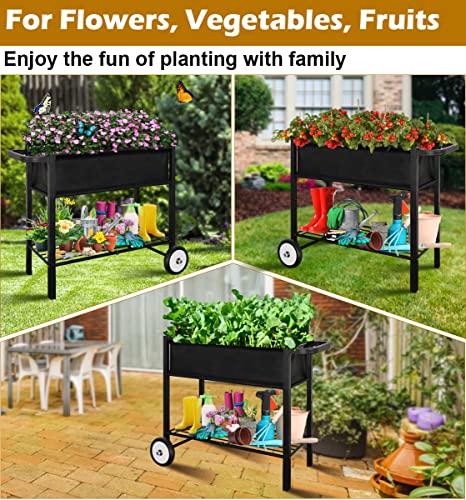 Black Raised Planter Bed Box with Legs on Wheels V14934