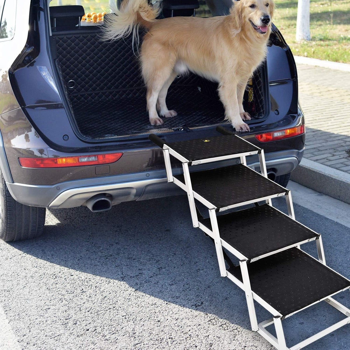 Folding Aluminum Dog Ramp for Cars, 4 Steps Y72627