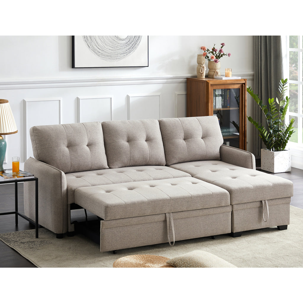 Light Gray Fabric Sectional Sofa with Pull Out Sleeper Bed Z1113