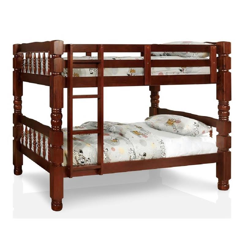 Twin Over Twin Wood Bunk Bed in Cherry P4009