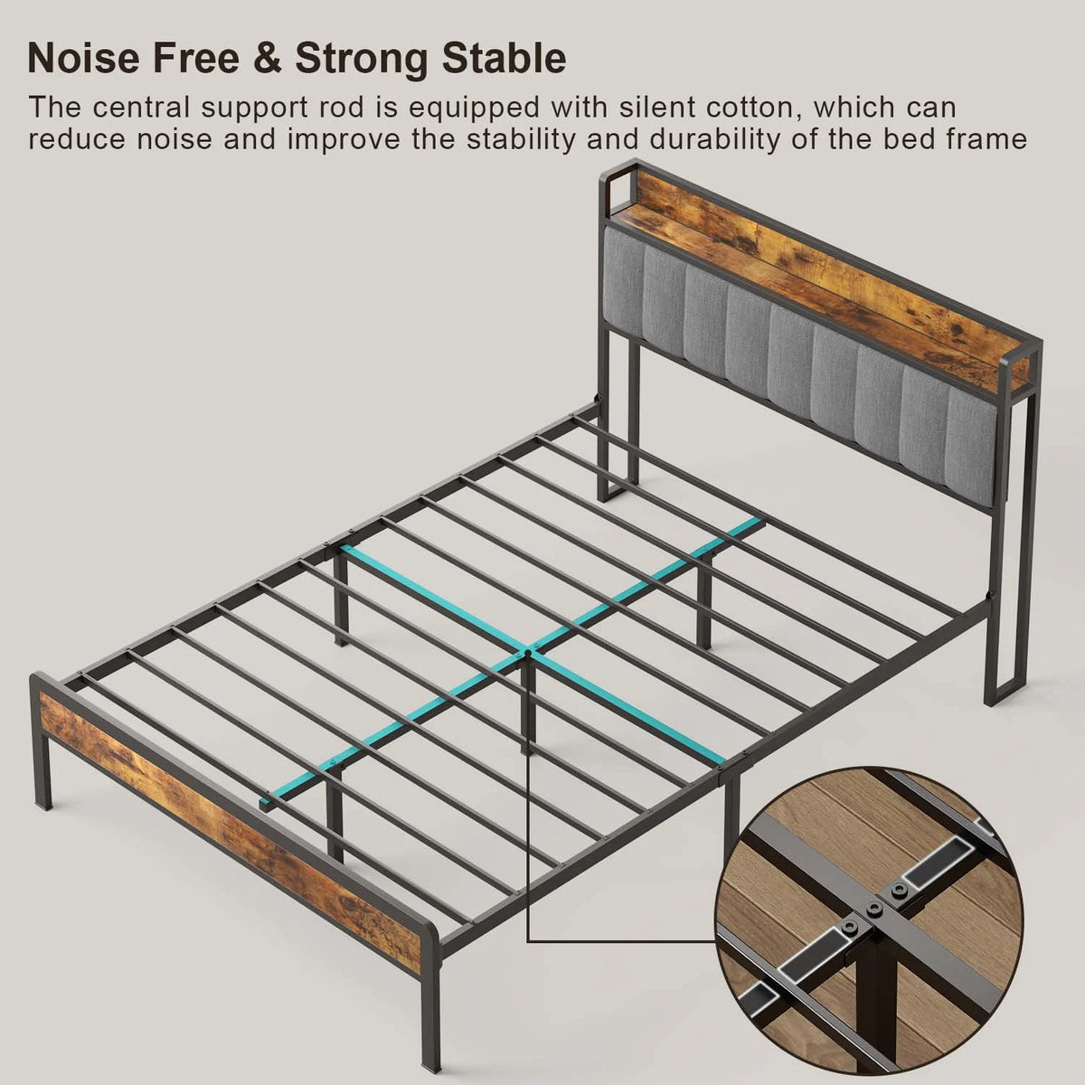 Queen Storage Headboard Metal Platform Bed Frame T457529