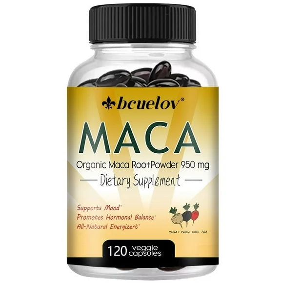 Organic Maca Root Powder Capsules with Black Red Yellow Peruvian Maca Root Extract 120 Softgles J36354