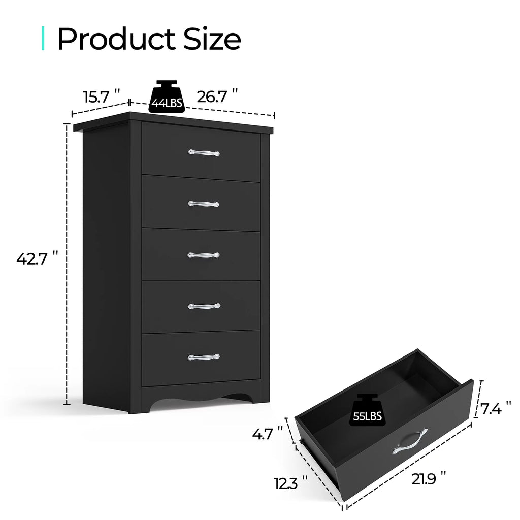 Black 5 Drawer Dresser C114304