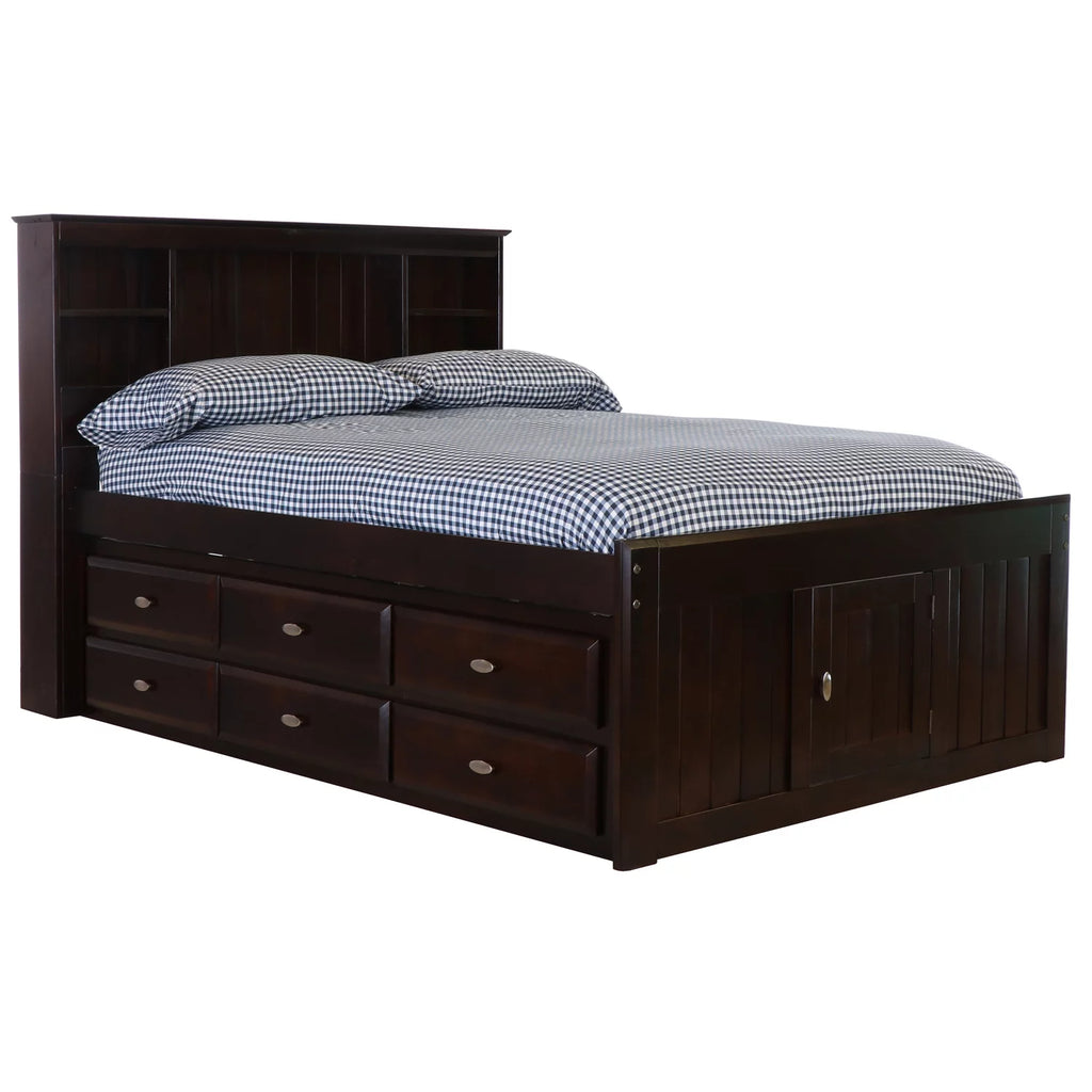 Full Size Bookcase Bed with Twelve Drawers in Espresso Q850