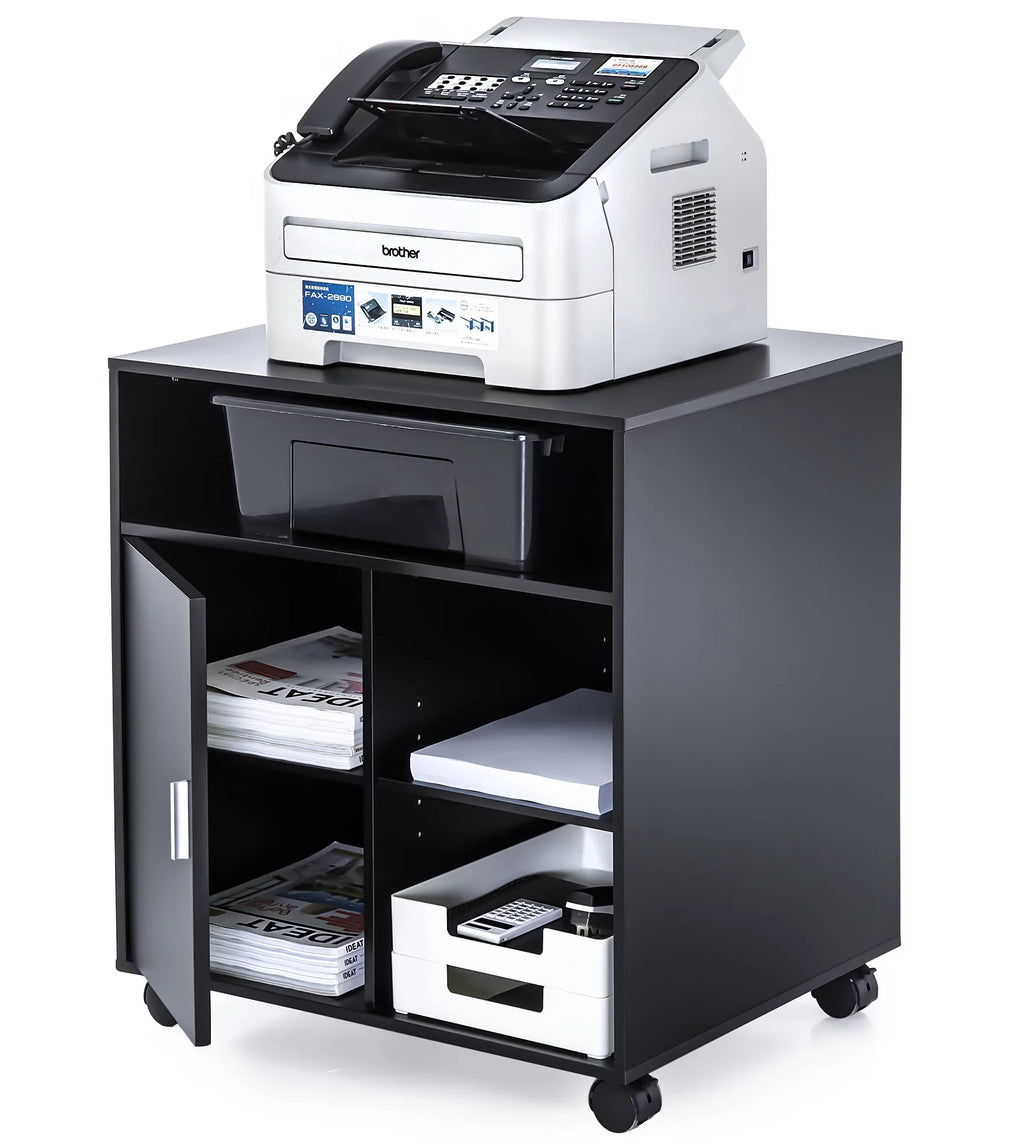 Black Printer Stand with Storage and Wheels Y6552