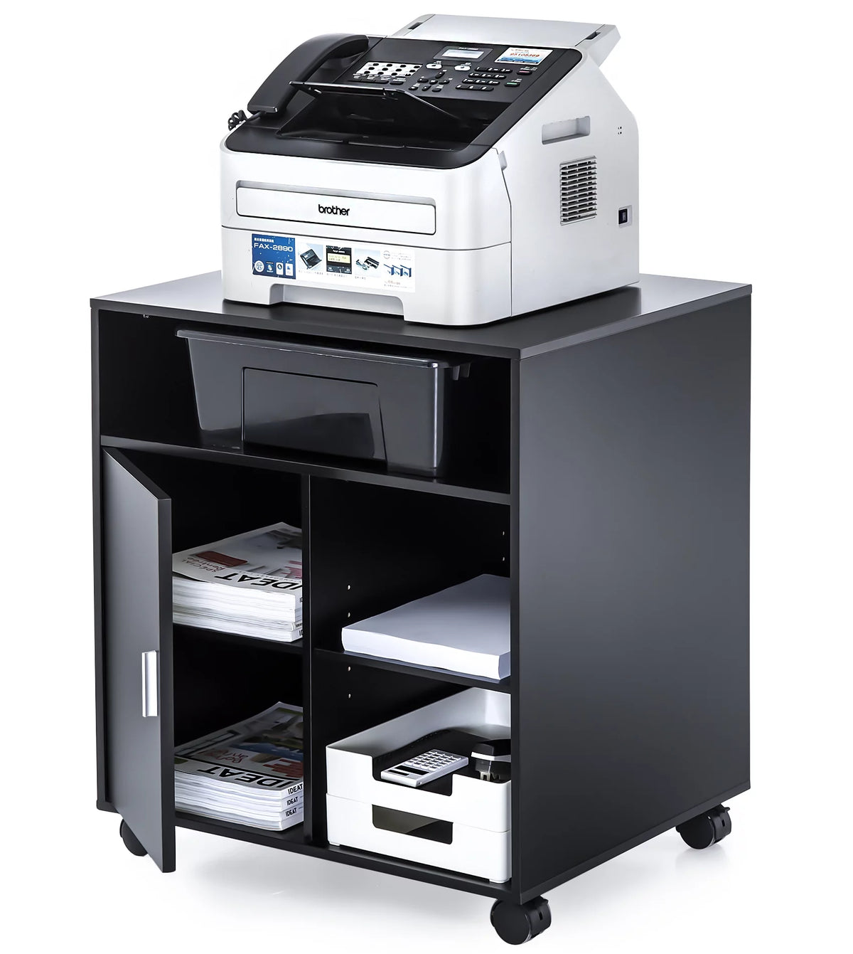 Black Printer Stand with Storage and Wheels Y6552