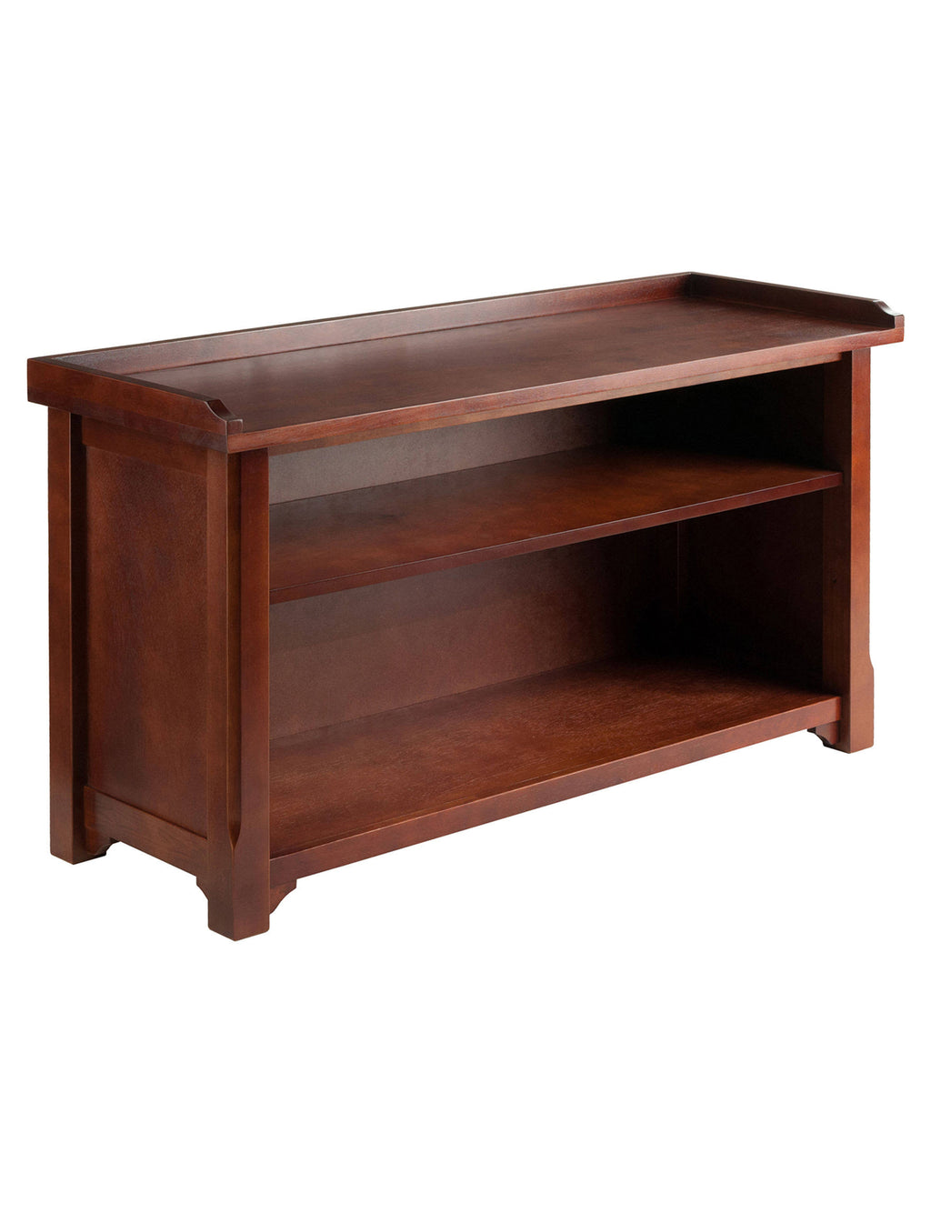 Antique Walnut Wood Bench With Storage Shelf M408757