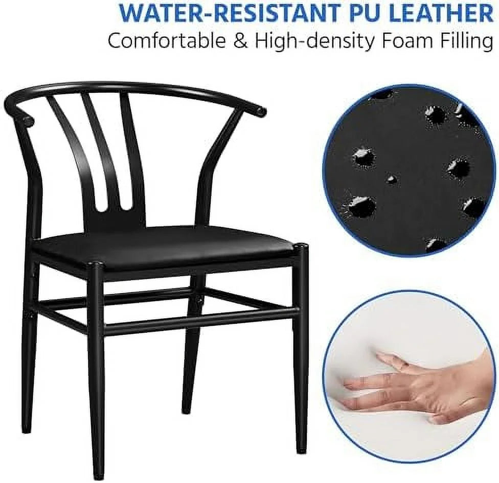 Black Set of 4 Metal Dining Chair with Y-Shaped Backrest PU Leather Seat D56235