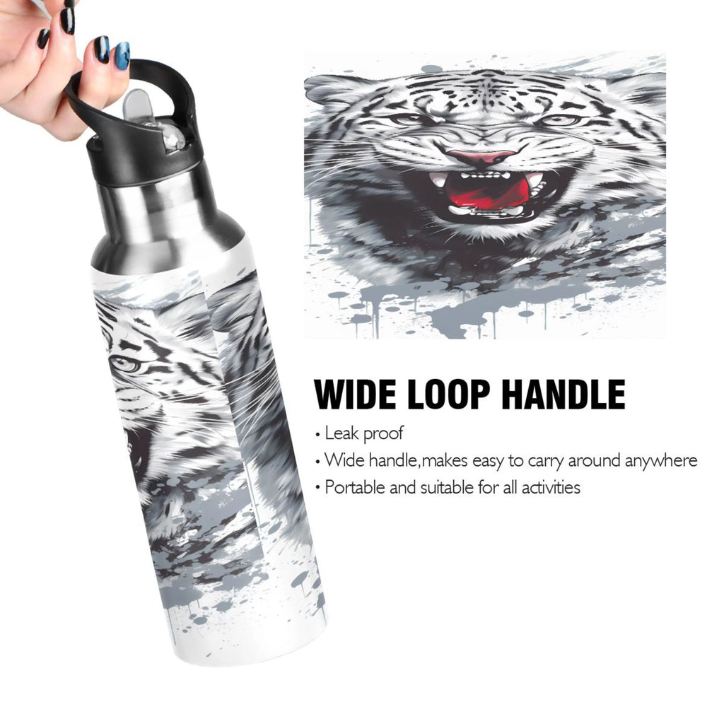 Black and White Stainless Steel Insulated Water Bottle with Straw Lid U3323