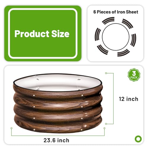 3 Pcs 2x2x1ft Round Galvanized Metal Raised Garden Bed A74348