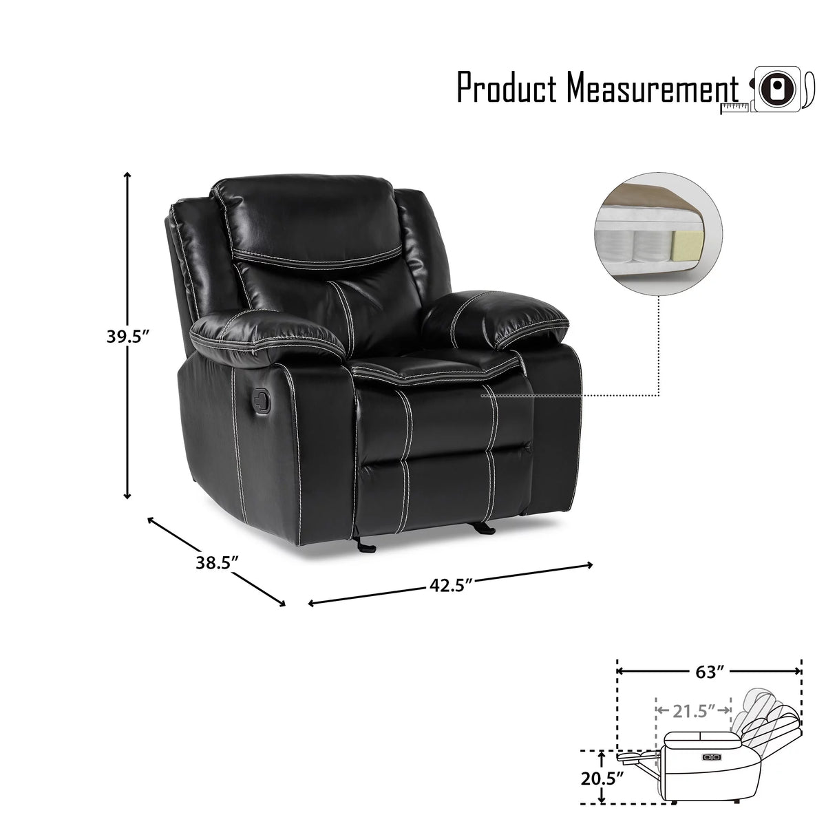 Black Faux Leather Upholstered Reclining Chair K36871