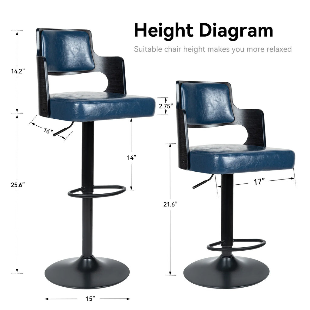 Adjustable Bar Stools with Wood Back Set of 4 O682379