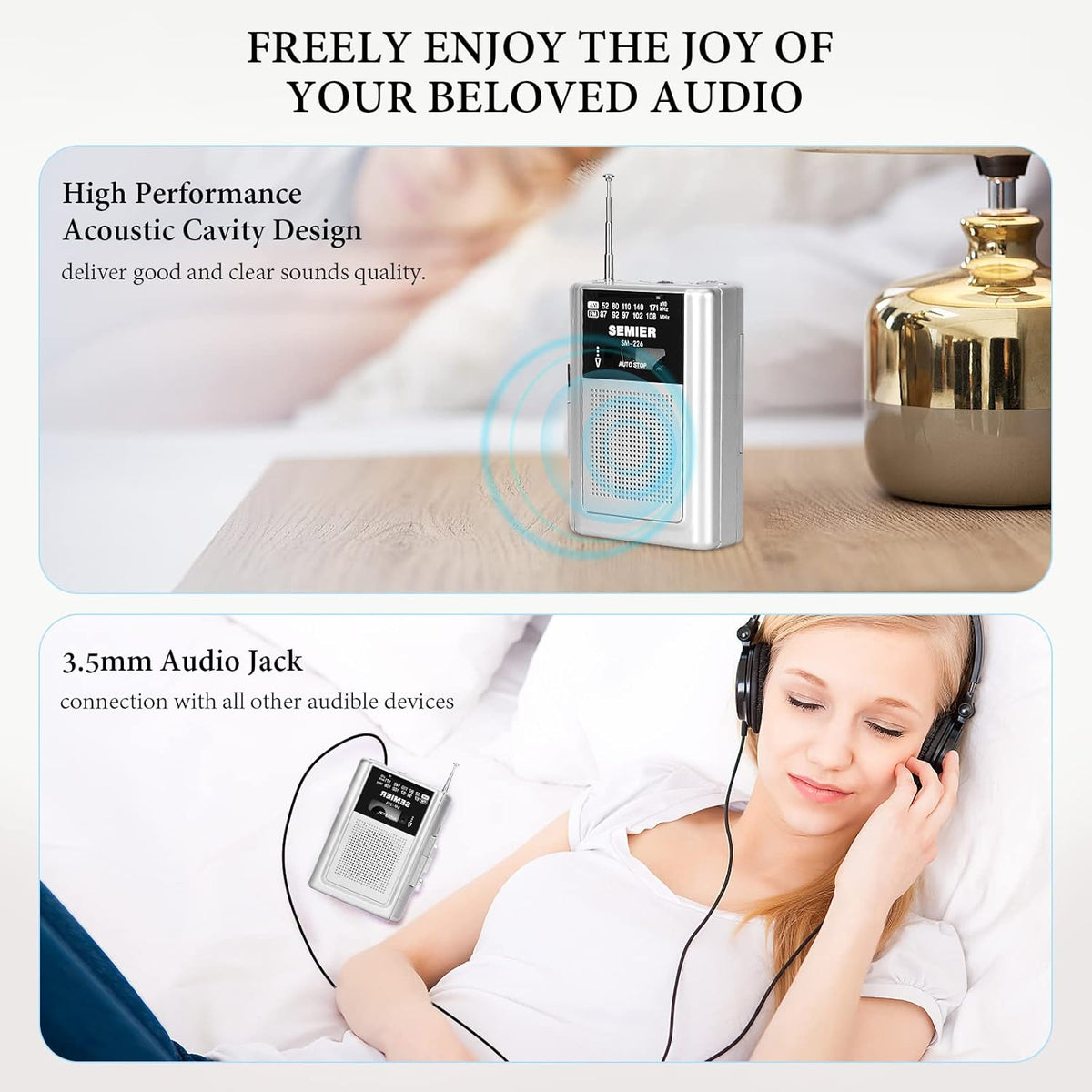 Silver Portable Cassette Player Recorder AM FM Radio Stereo with Built in Speaker and Earphones I490