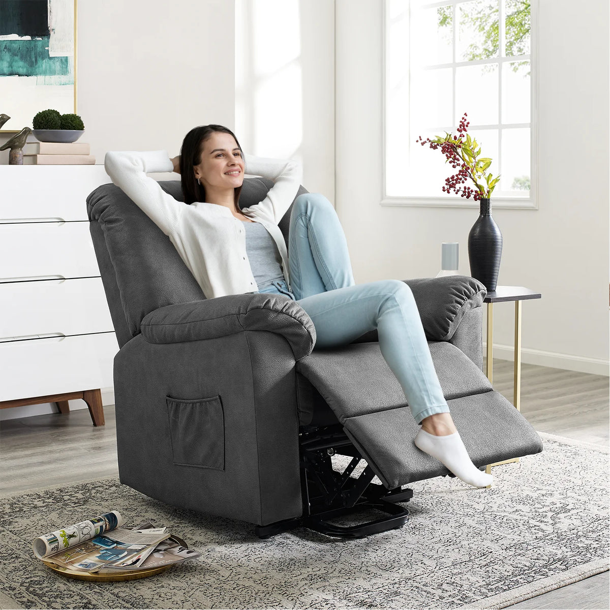 Gray Electric Lift Recliner Chair with Footrest N65615
