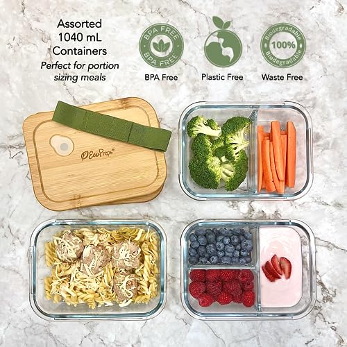 3 Pack Glass Meal Prep Containers with Bamboo Lids P384