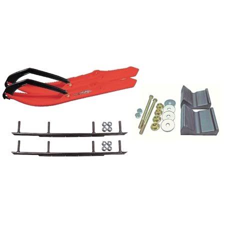 Red BX Snowmobile Skis Complete Kit with 10 inch Round Bars A275