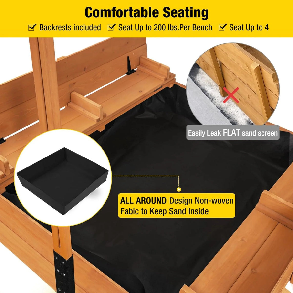 47'' Wooden Sandbox with Lid and Bench K6043