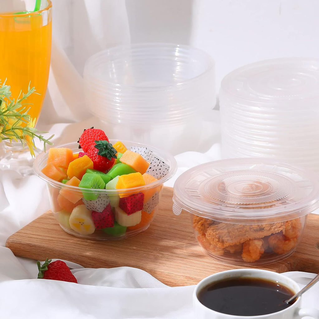 50 Pack Clear Plastic Salad Bowl With Lid Disposable 16.9oz K97317
